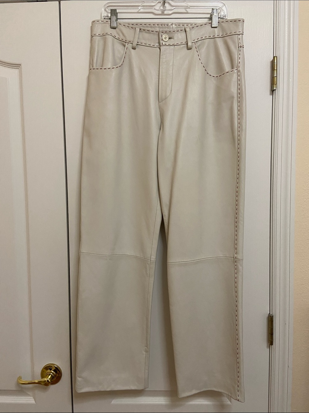 Mens Cream Straight-Leg  with Contrast Stitching
